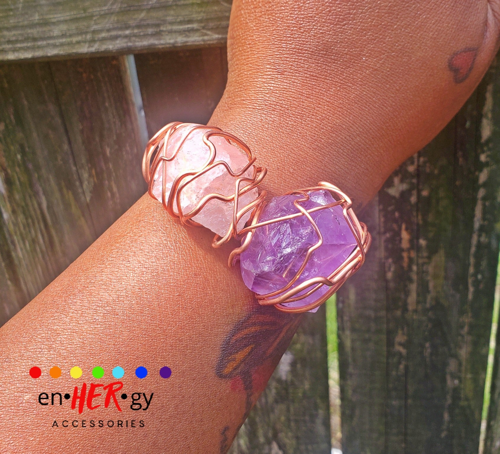 Rose Quartz & Amethyst Wrist Cuff