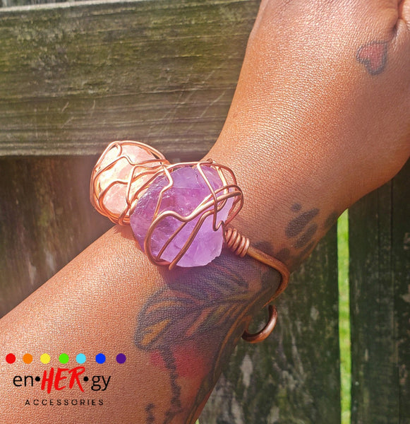 Rose Quartz & Amethyst Wrist Cuff